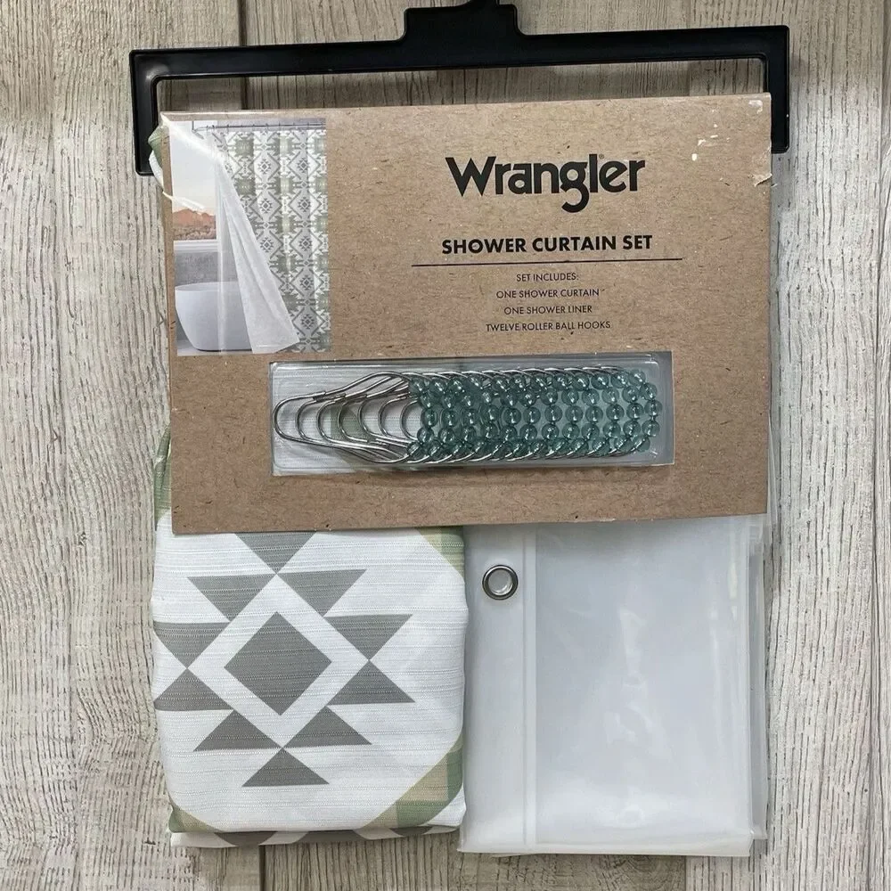 Wrangler 14 Piece Green White Aztec Shower Curtain Set Southwestern Geometric